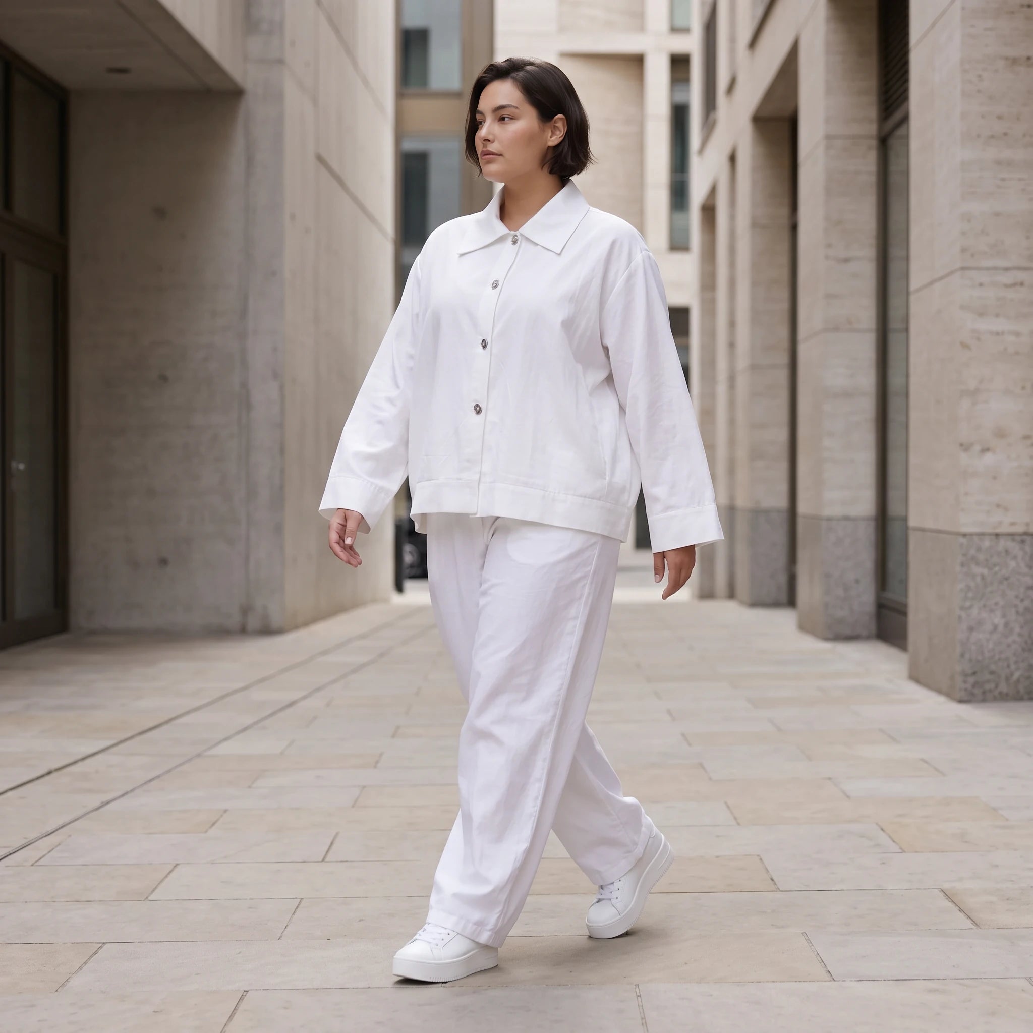 Zeitloser Weißer Blazer im Oversize Lagenlook mit Hemdkragen leger elegant und ausgefallen