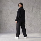 Schwarzer Oversize Blazer leger und zeitlos mit Stretchkomfort und Lagenlook cleanem Look