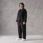 Schwarzer Oversize Blazer leger und zeitlos mit Stretchkomfort und Lagenlook cleanem Look
