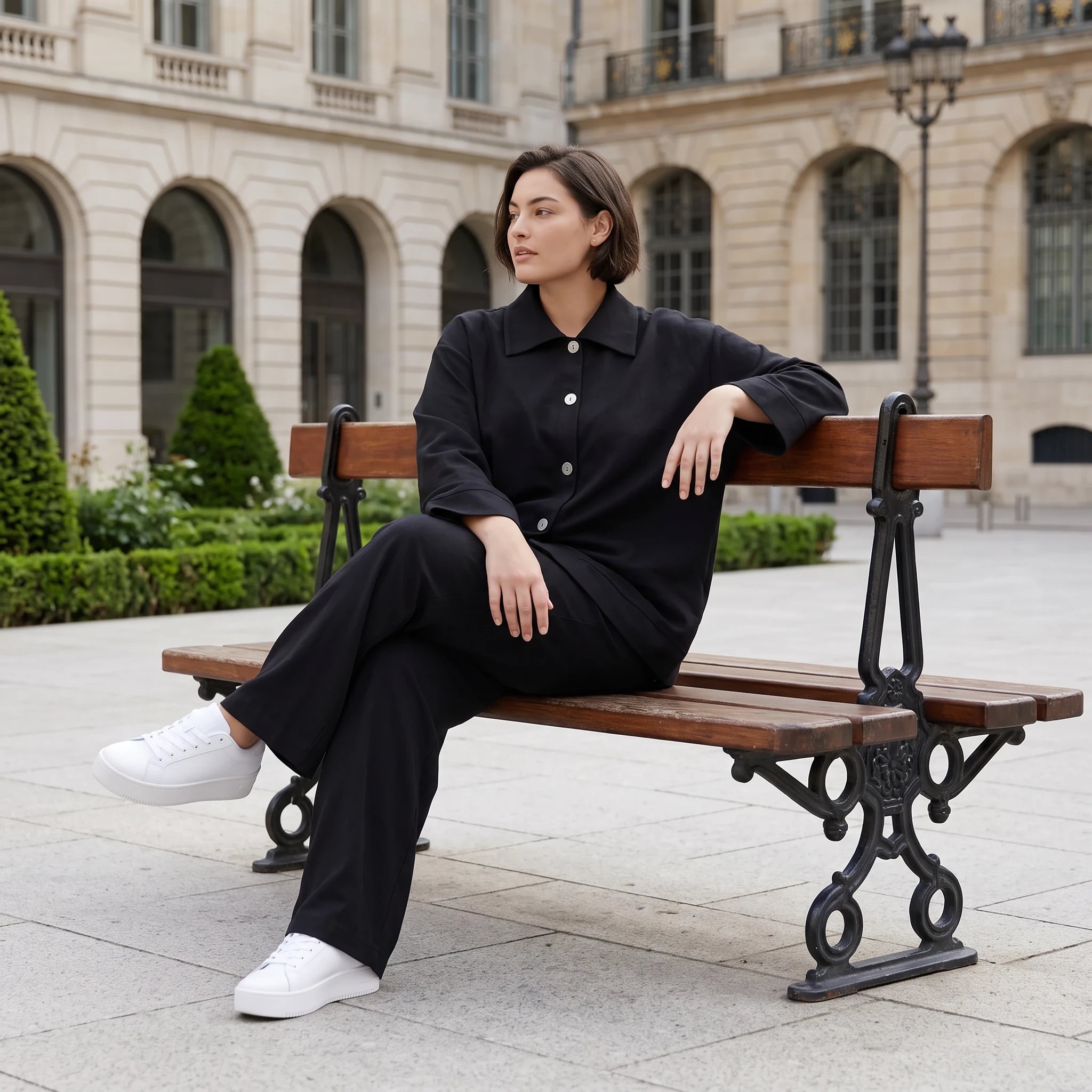 Schwarzer Oversize Blazer leger und zeitlos mit Stretchkomfort und Lagenlook cleanem Look