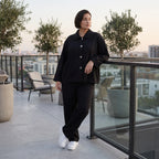 Schwarzer Oversize Blazer leger und zeitlos mit Stretchkomfort und Lagenlook cleanem Look