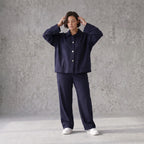Zeitloser Marine Blazer im entspannten Oversize Lagenlook mit Hemdkragen elastisch weich