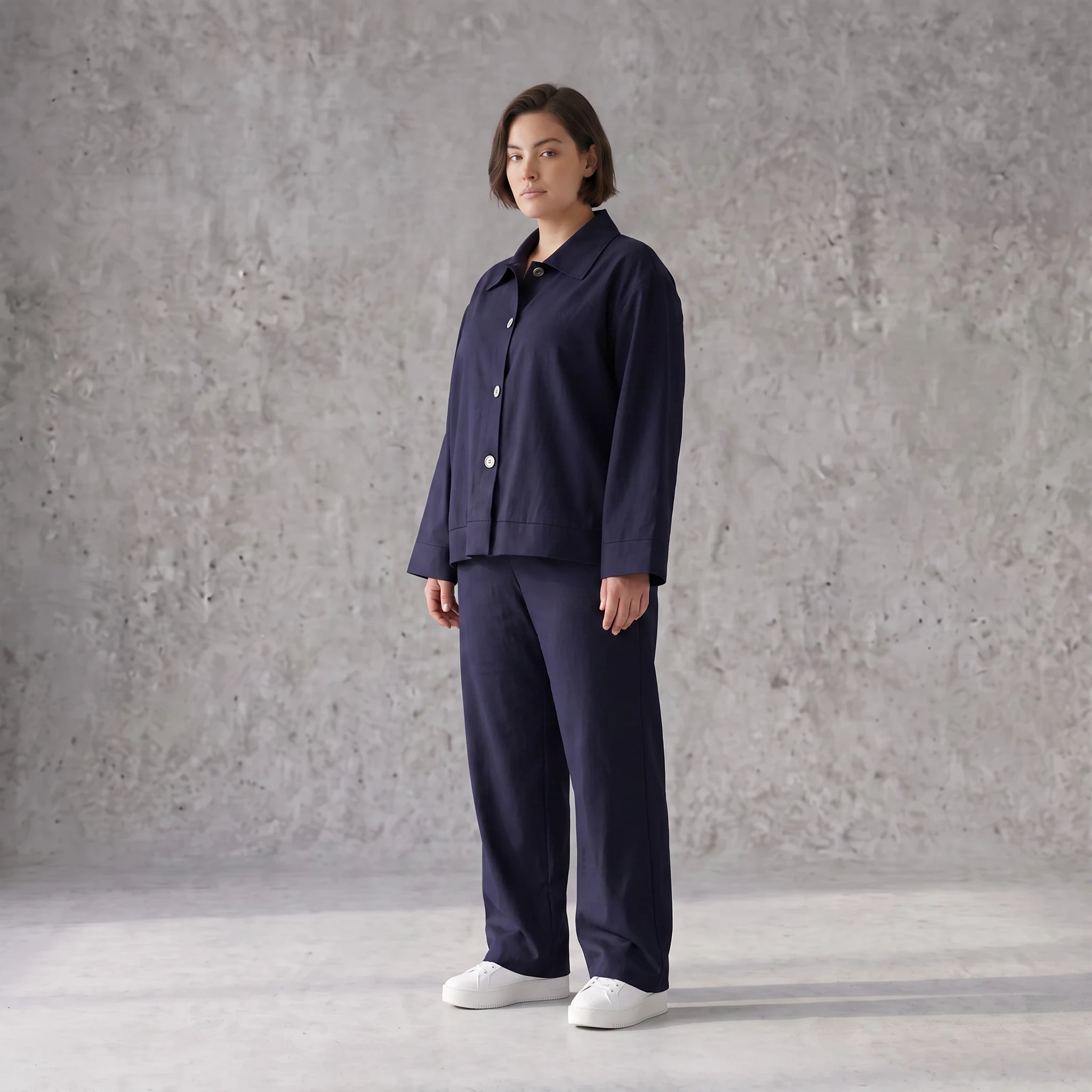 Zeitloser Marine Blazer im entspannten Oversize Lagenlook mit Hemdkragen elastisch weich
