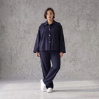 Zeitloser Marine Blazer im entspannten Oversize Lagenlook mit Hemdkragen elastisch weich