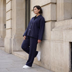Zeitloser Marine Blazer im entspannten Oversize Lagenlook mit Hemdkragen elastisch weich