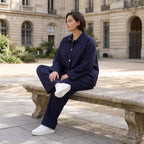 Zeitloser Marine Blazer im entspannten Oversize Lagenlook mit Hemdkragen elastisch weich