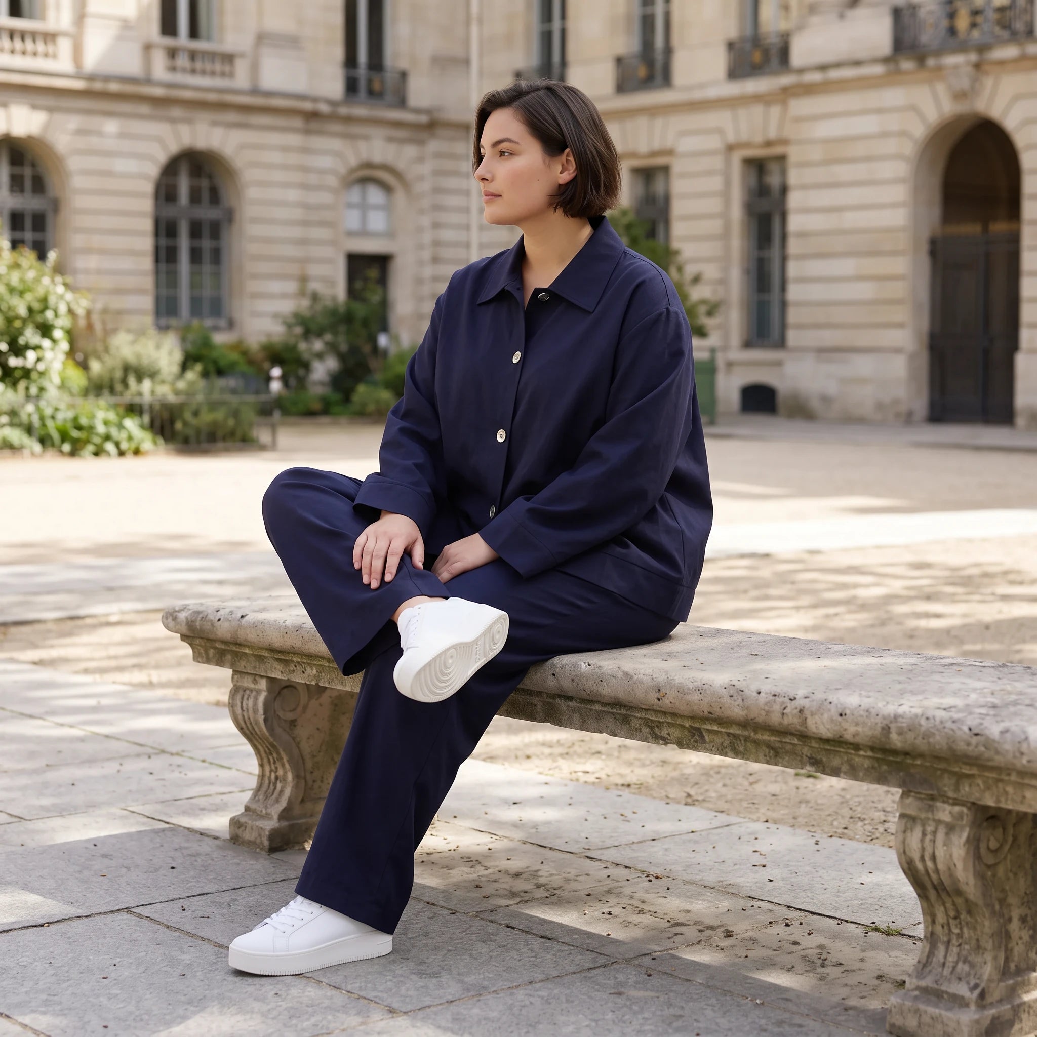 Zeitloser Marine Blazer im entspannten Oversize Lagenlook mit Hemdkragen elastisch weich