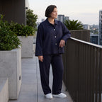 Zeitloser Marine Blazer im entspannten Oversize Lagenlook mit Hemdkragen elastisch weich