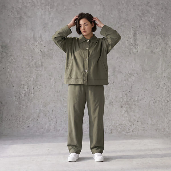 Khaki Bengalineblazer im Oversize Lagenlook weich elastisch zeitlos leger chic sommerlich