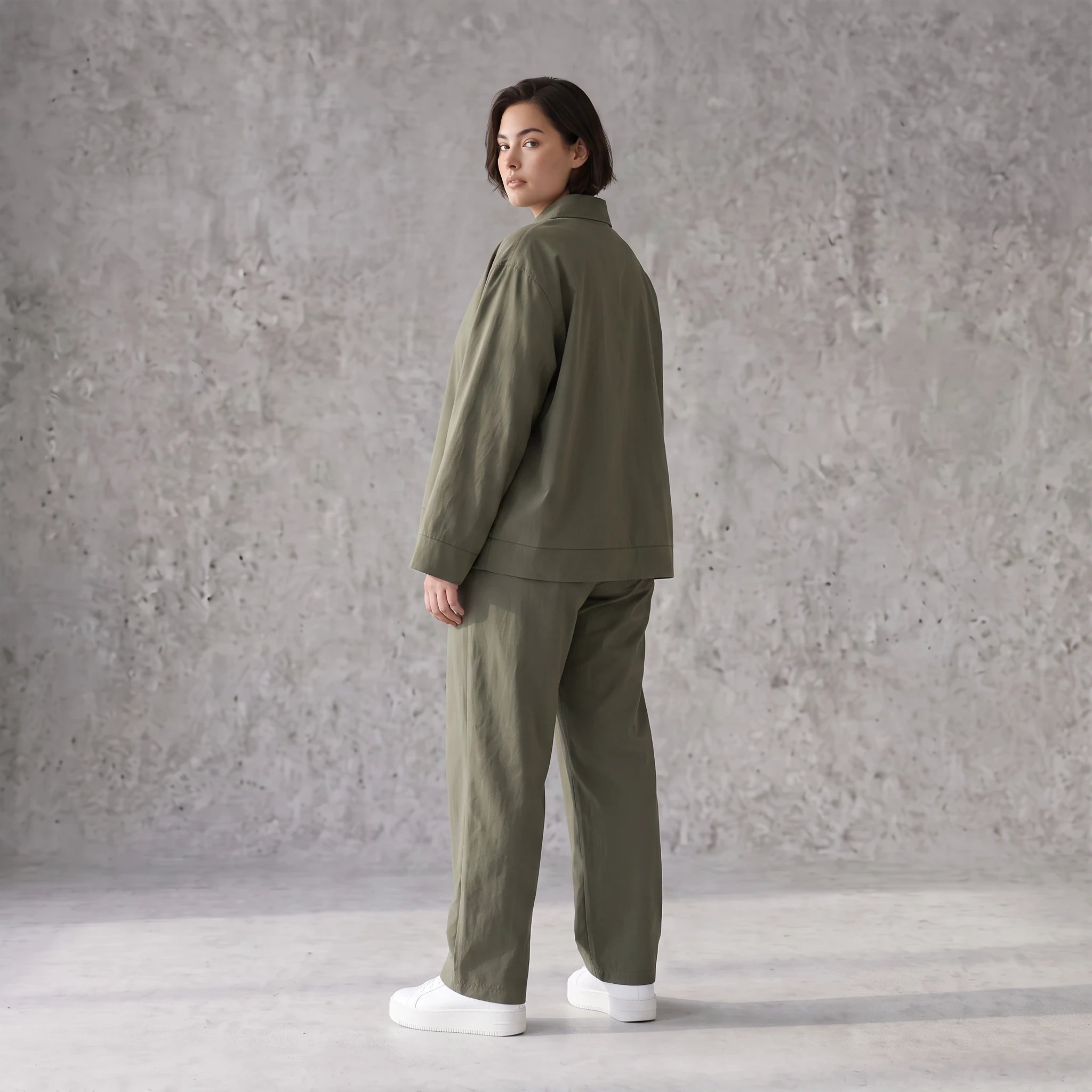 Khaki Bengalineblazer im Oversize Lagenlook weich elastisch zeitlos leger chic sommerlich