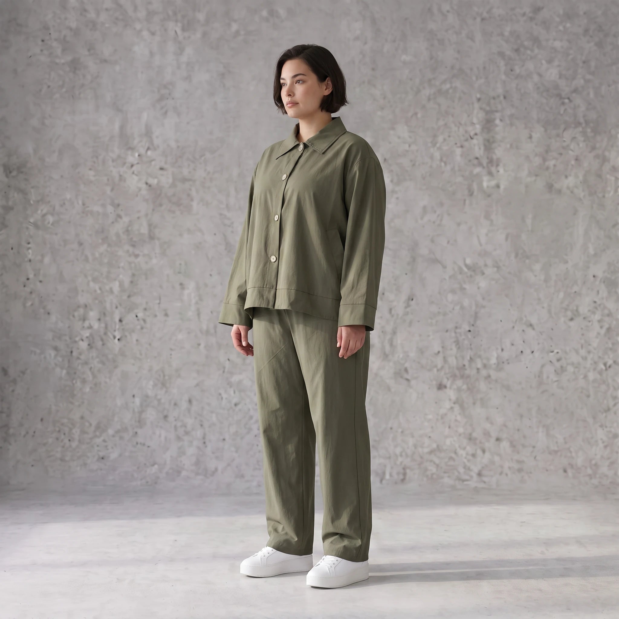 Khaki Bengalineblazer im Oversize Lagenlook weich elastisch zeitlos leger chic sommerlich