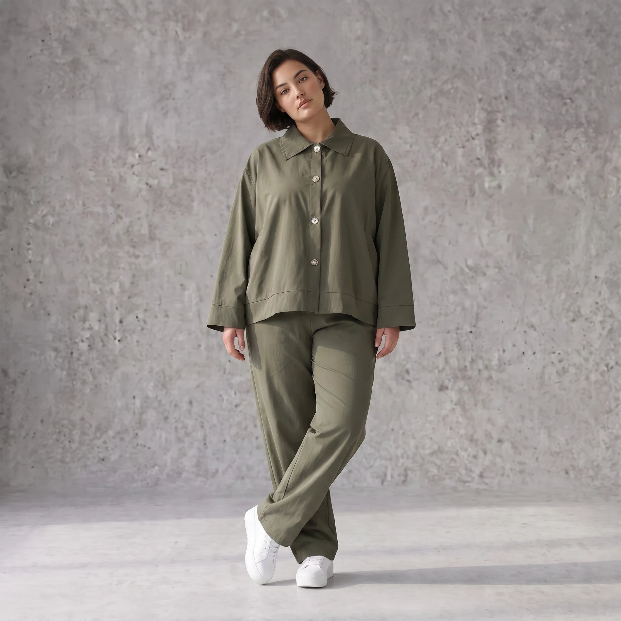 Khaki Bengalineblazer im Oversize Lagenlook weich elastisch zeitlos leger chic sommerlich
