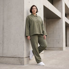 Khaki Bengalineblazer im Oversize Lagenlook weich elastisch zeitlos leger chic sommerlich