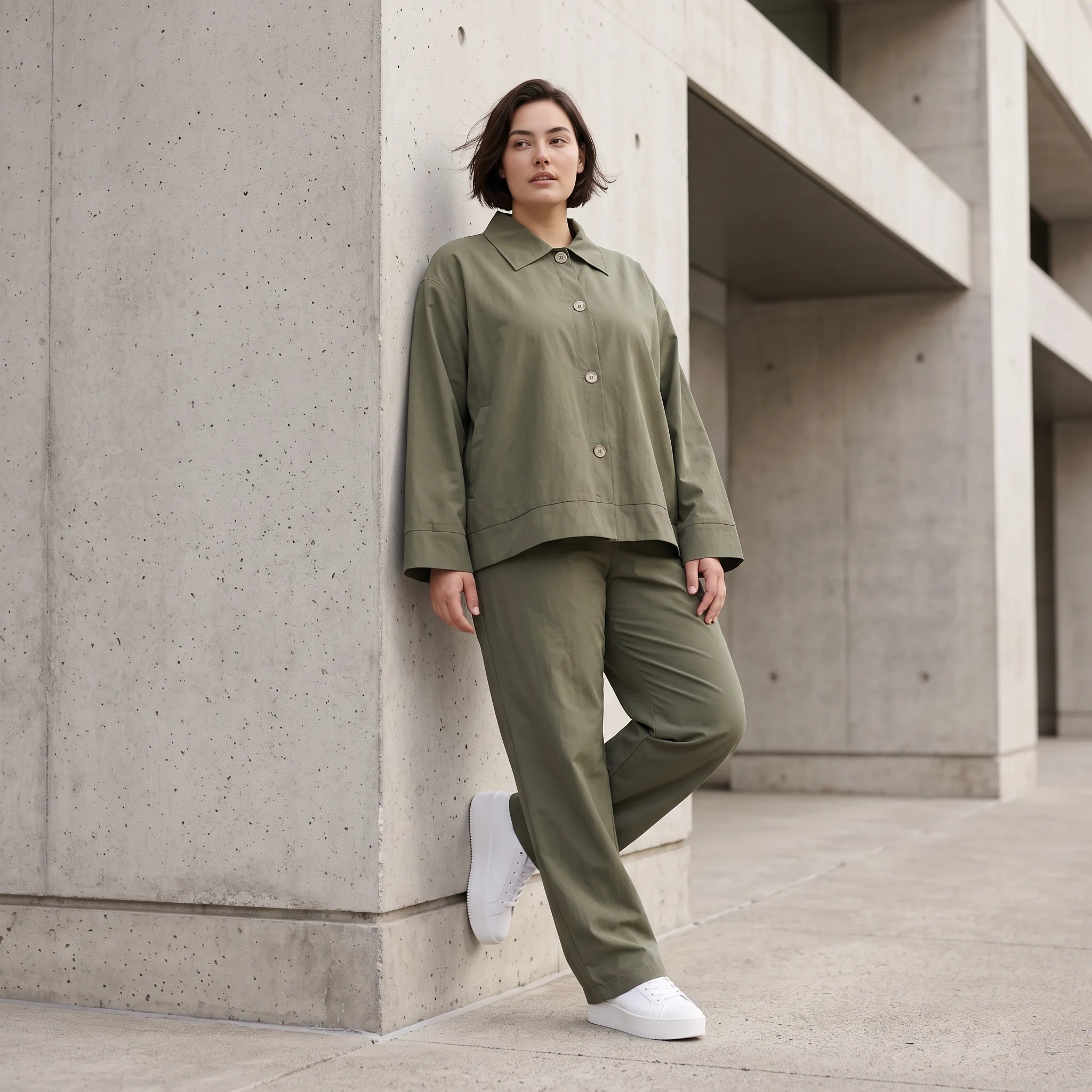 Khaki Bengalineblazer im Oversize Lagenlook weich elastisch zeitlos leger chic sommerlich