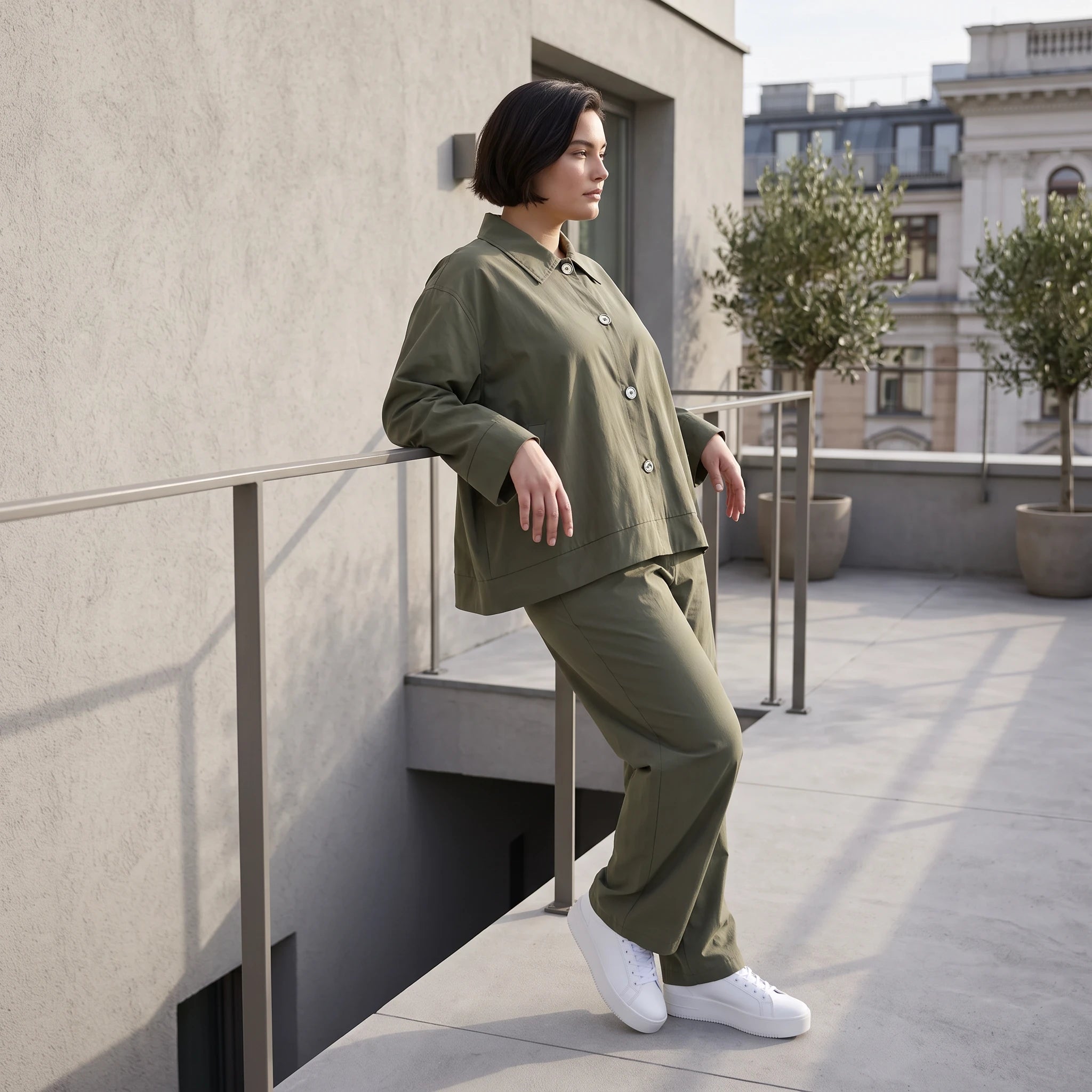 Khaki Bengalineblazer im Oversize Lagenlook weich elastisch zeitlos leger chic sommerlich