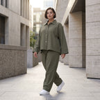 Khaki Bengalineblazer im Oversize Lagenlook weich elastisch zeitlos leger chic sommerlich