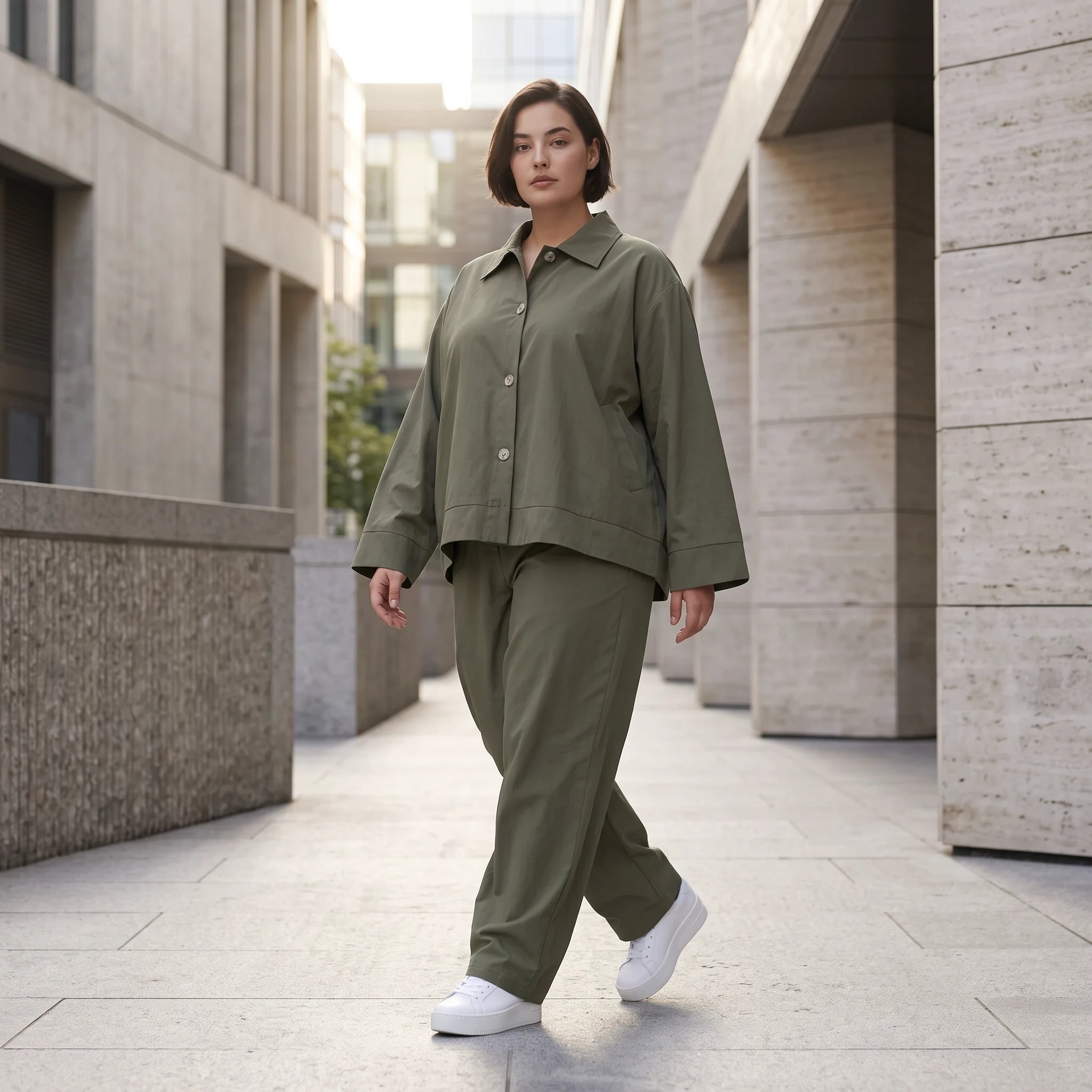 Khaki Bengalineblazer im Oversize Lagenlook weich elastisch zeitlos leger chic sommerlich