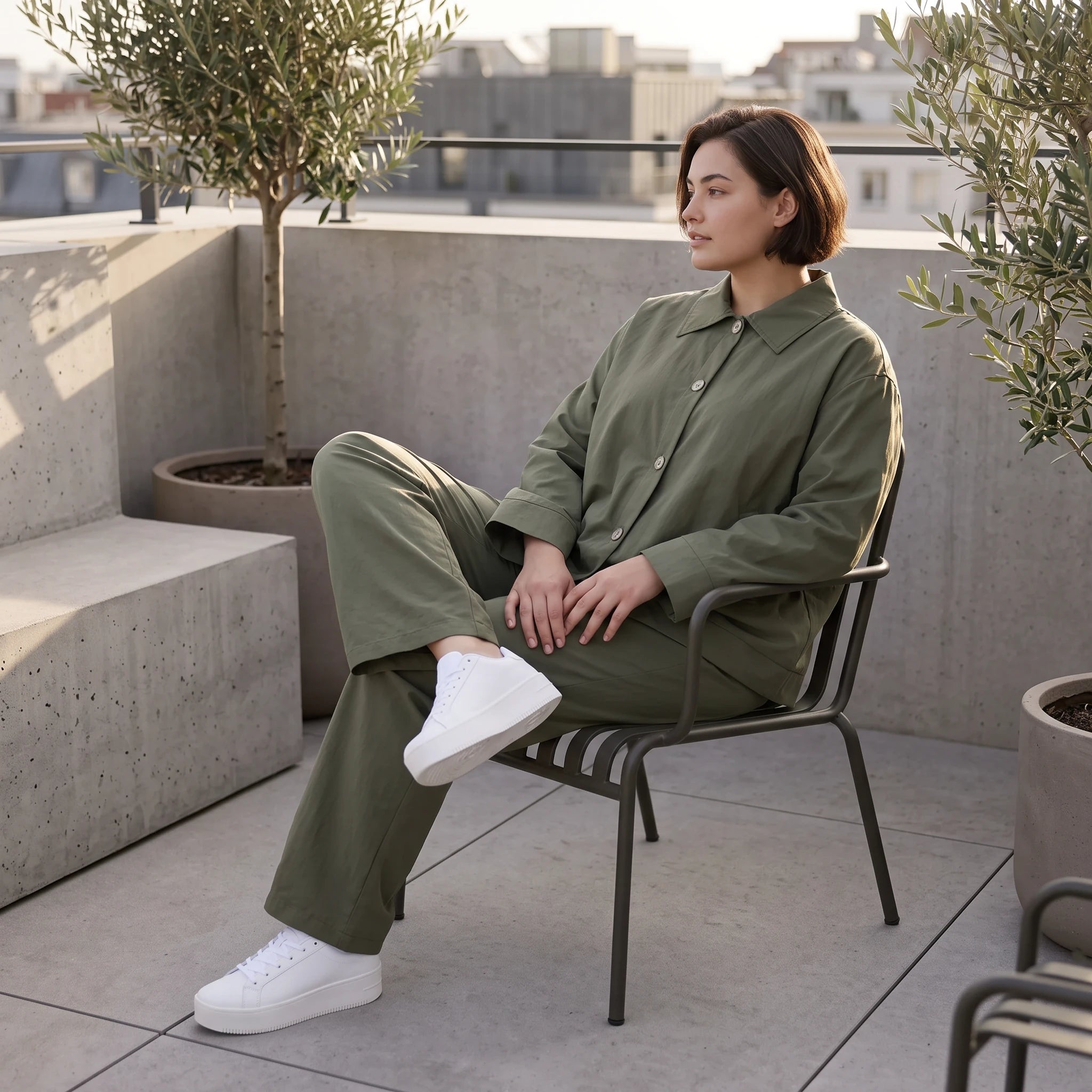Khaki Bengalineblazer im Oversize Lagenlook weich elastisch zeitlos leger chic sommerlich