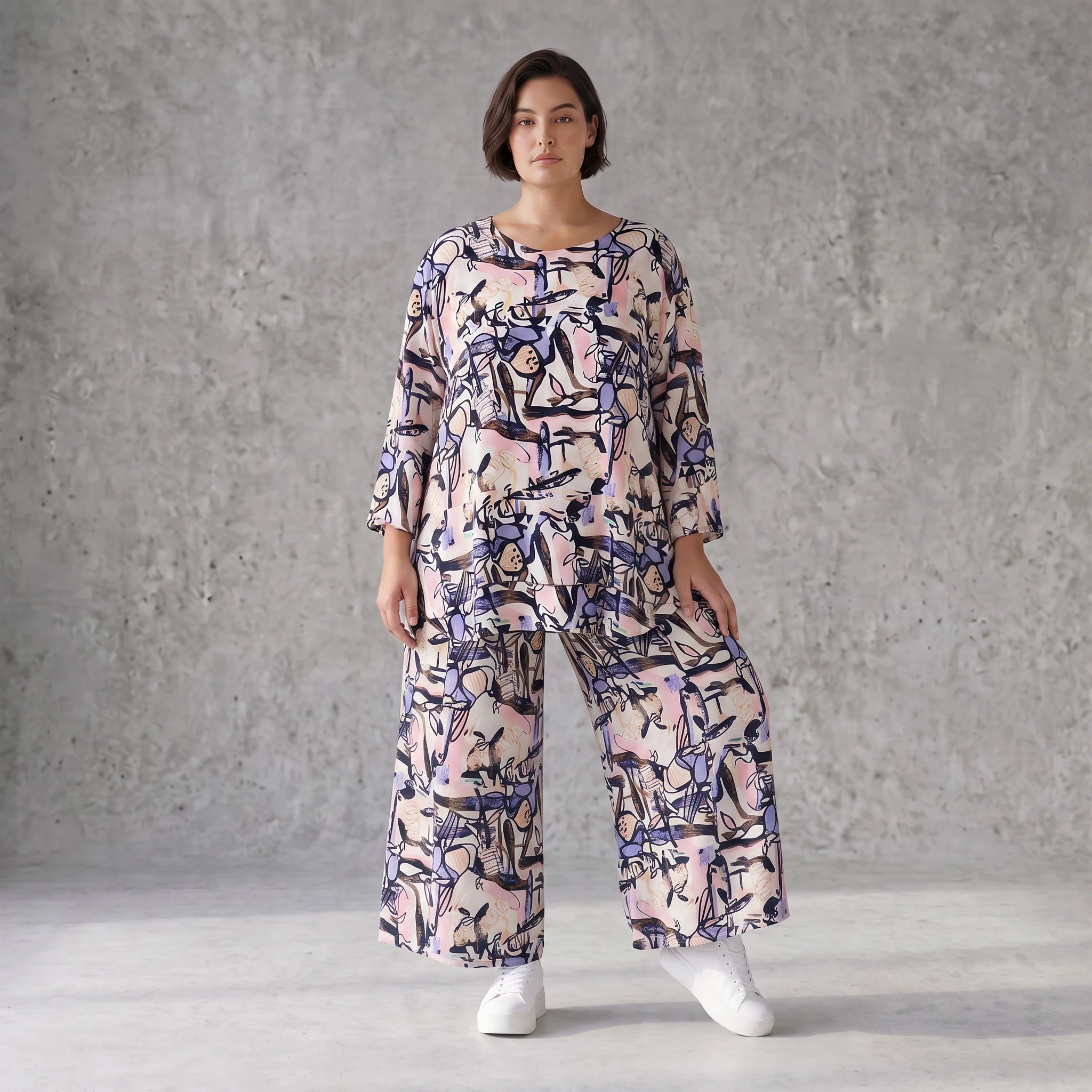 Elegante fließende Palazzo Hose aus reiner Viskose in zartem Rosa mit Bund und Taschen