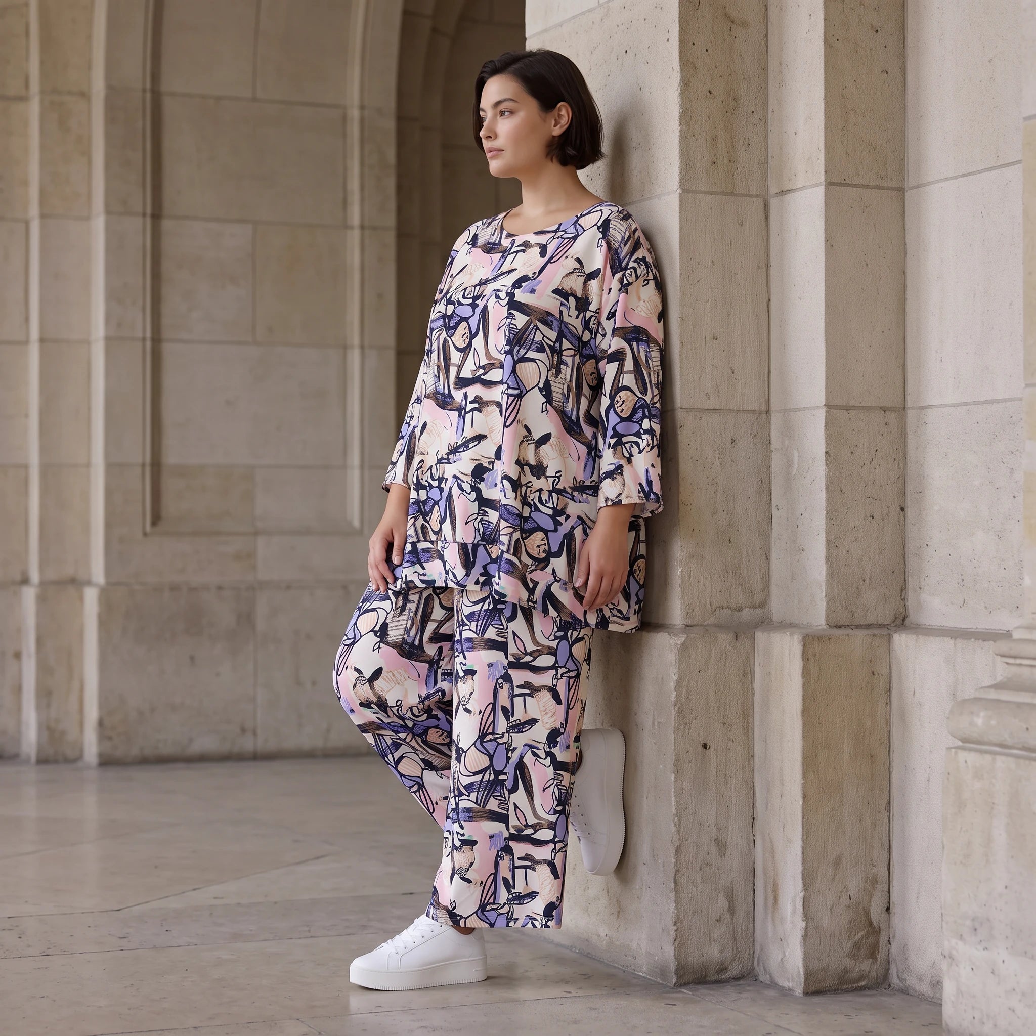 Elegante fließende Palazzo Hose aus reiner Viskose in zartem Rosa mit Bund und Taschen