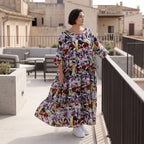 Fließendes Sommerkleid in Schwarz aus zartem Viskose Popeline mit gerüschtem Stufenvolant