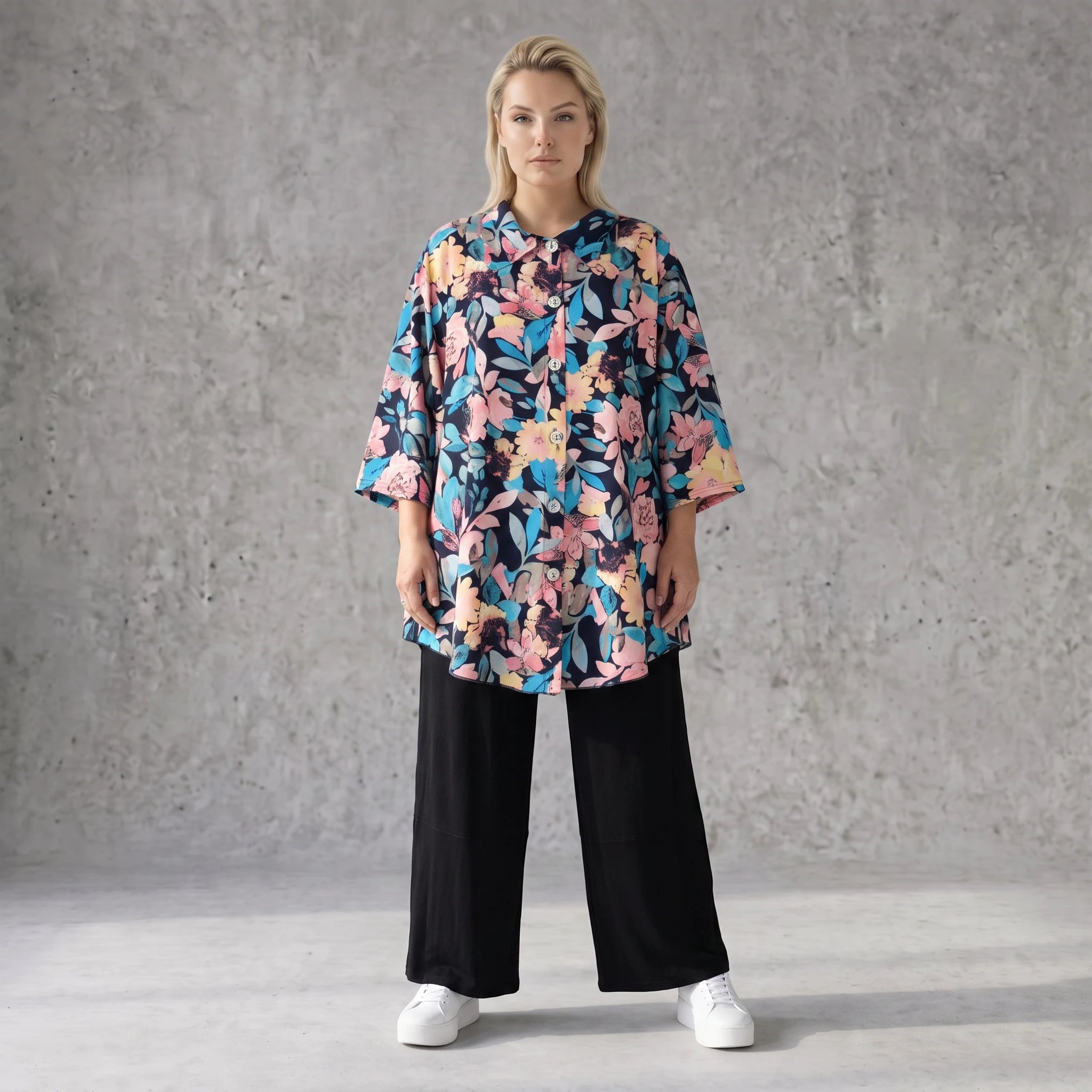 Feminine Bluse in luftiger Leinenoptik mit Hemdkragen und Dreiviertelarm in zartem Rosa