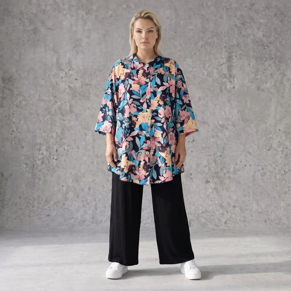 Feminine Bluse in luftiger Leinenoptik mit Hemdkragen und Dreiviertelarm in zartem Rosa