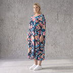 Sommerliches Ballonkleid in Leinenoptik in Aqua mit 3/4-Arm Rundhals und Seitentaschen