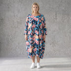 Sommerliches Ballonkleid in Leinenoptik in Aqua mit 3/4-Arm Rundhals und Seitentaschen