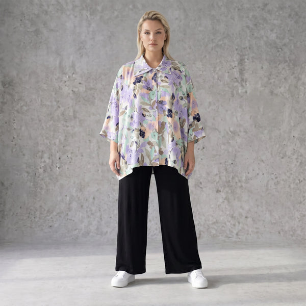 Leichte Bluse in Leinenoptik mit lila Farbton und Hemdkragen für sommerliche Eleganz pur