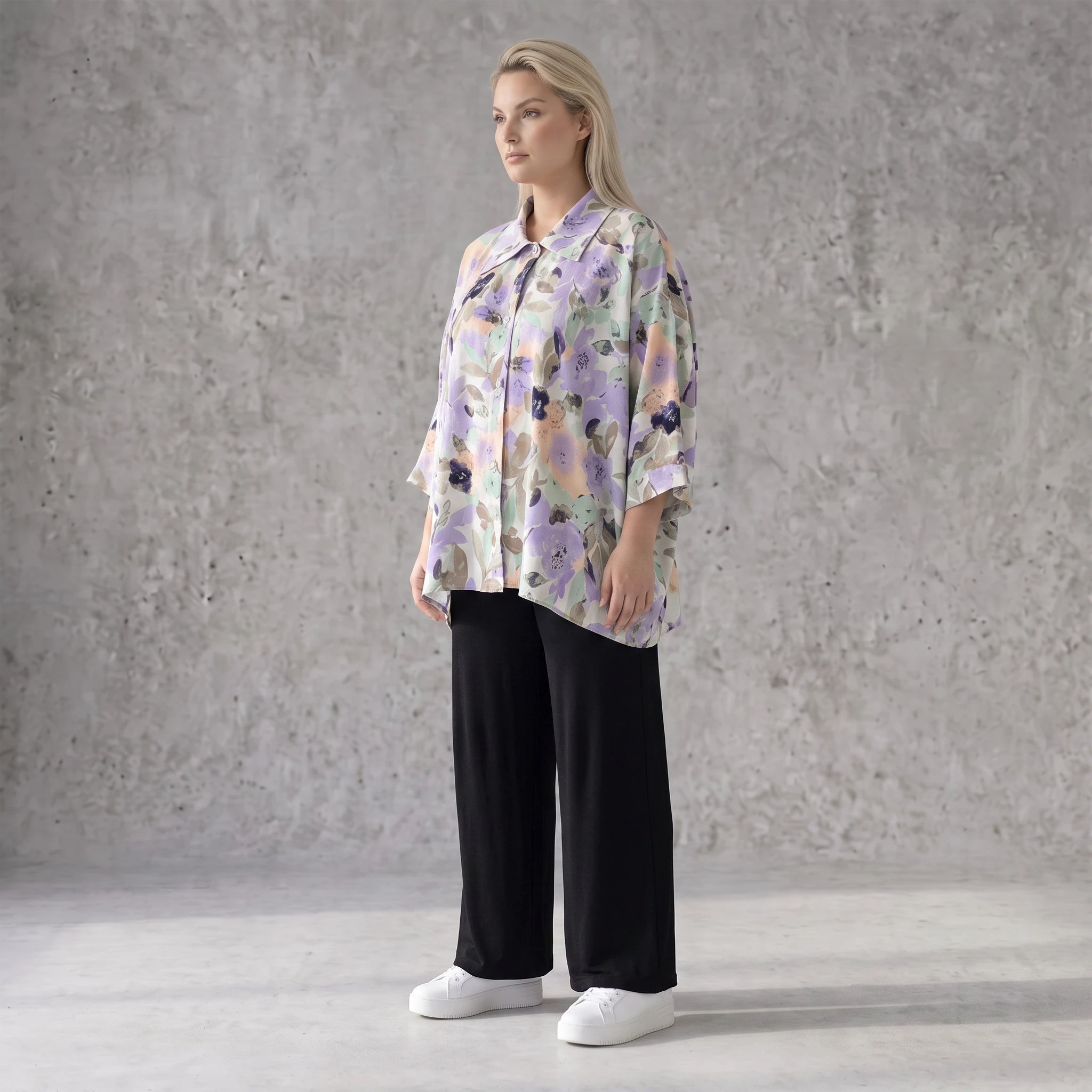 Leichte Bluse in Leinenoptik mit lila Farbton und Hemdkragen für sommerliche Eleganz pur