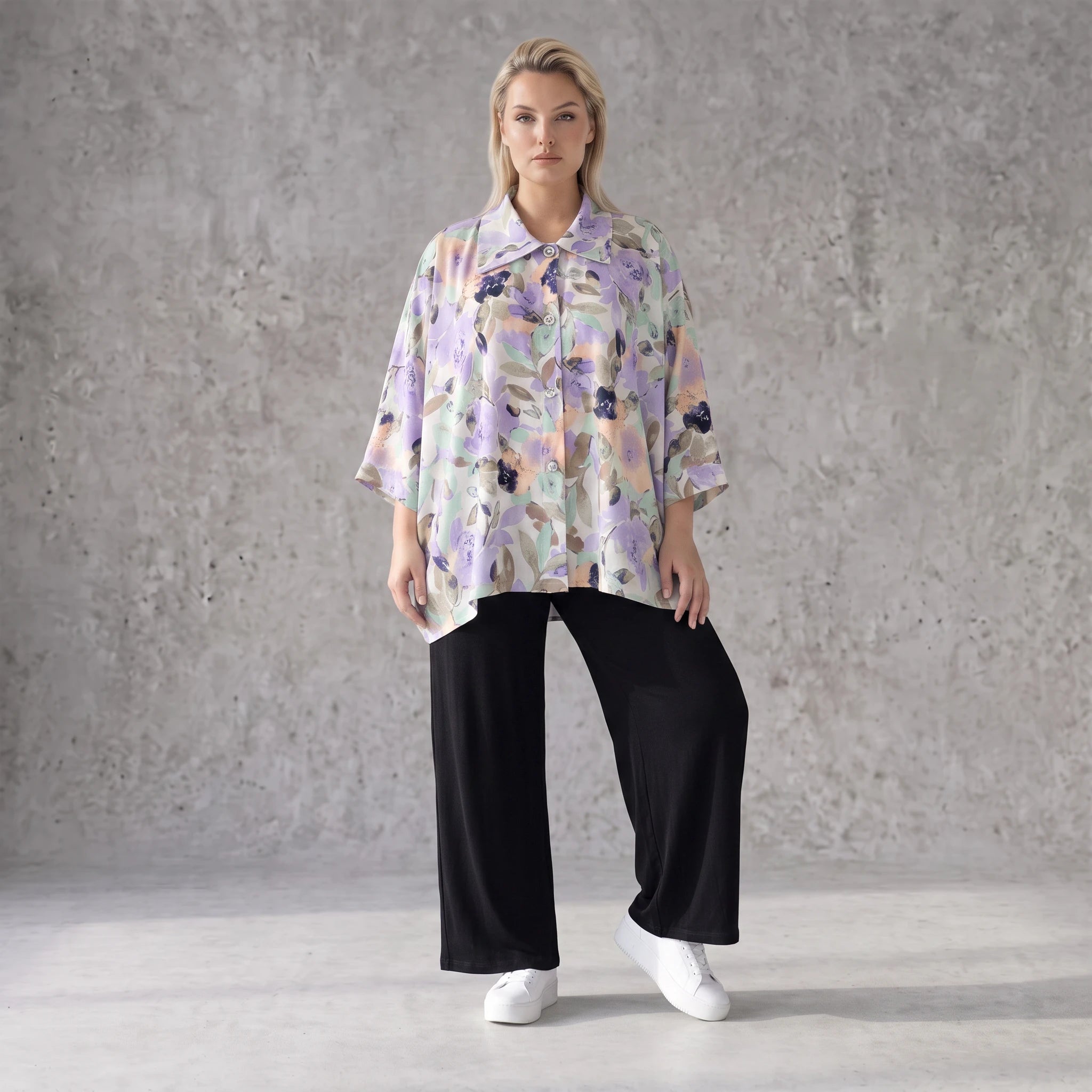Leichte Bluse in Leinenoptik mit lila Farbton und Hemdkragen für sommerliche Eleganz pur
