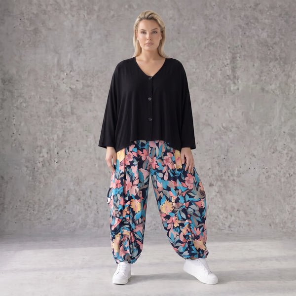 Luftige Ballonhose in Leinenoptik mit elastischem Bund in Marineblau für sommerlichen Look