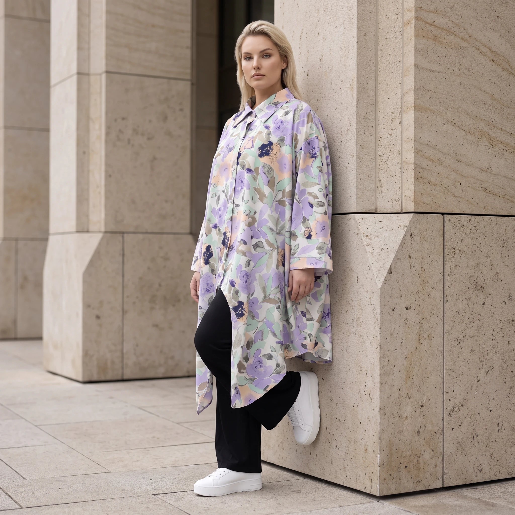 Bluse in Leinenoptik mit Zipfelsaum und Hemdkragen in zartem Magnolia mit Seitentaschen
