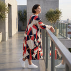 Ballonkleid aus Viskose Jersey in Marine und Rot mit 3/4-Arm Rundhals und Seitentaschen
