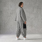 Bengaline Jacke in Schwarz und Weiß mit Stehkragen kastiger Passform und Knopfverschluss