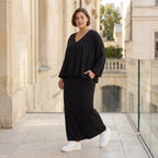 Eleganter Maxirock aus Jersey in klassischem Schwarz mit Saumschlitz und elastischem Bund