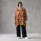 Fließendes Shirt mit 3/4-Arm und Rundhalsausschnitt aus edlem Popeline in Gelb und Fuchsia