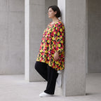Fließendes Shirt mit 3/4-Arm und Rundhalsausschnitt aus edlem Popeline in Gelb und Fuchsia