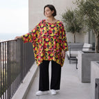 Fließendes Shirt mit 3/4-Arm und Rundhalsausschnitt aus edlem Popeline in Gelb und Fuchsia