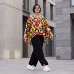 Langarmjacke aus feinem Popeline in kräftigem Gelb und Fuchsia mit rundem Halsausschnitt