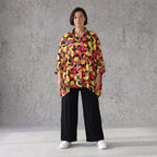 Bluse aus Viskose Popeline in Gelb und Fuchsia mit Hemdkragen und Knopfleiste sommerlich