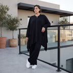 Elegante Jerseyjacke in Schwarz mit Stehkragen sowie Reißverschluss für alle Jahreszeiten