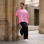 Kastiges Kurzarmshirt in strahlendem Neonpink aus weichem Stretchjersey mit Ösenbanddetail