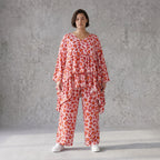 Damen Shirt Avantgarde Baumwolle Rose/Rot, kastiger Schnitt, Kurzarm, V-Ausschnitt, Oversize große Größen – AKH Fashion