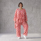 Damen Shirt Avantgarde Baumwolle Rose/Rot, kastiger Schnitt, Kurzarm, V-Ausschnitt, Oversize große Größen – AKH Fashion
