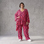 Damen Shirt Avantgarde Baumwolle Fuchsia/Marine, kastiger Schnitt, Kurzarm, V-Ausschnitt, Oversize große Größen – AKH Fashion