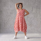 Damen Kleid Avantgarde Baumwolle Rose/Rot, Ballonschnitt, Flügeltaschen, Oversize große Größen – AKH Fashion