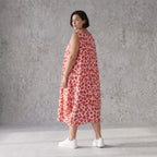 Damen Kleid Avantgarde Baumwolle Rose/Rot, Ballonschnitt, Flügeltaschen, Oversize große Größen – AKH Fashion