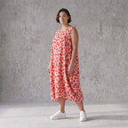 Damen Kleid Avantgarde Baumwolle Rose/Rot, Ballonschnitt, Flügeltaschen, Oversize große Größen – AKH Fashion